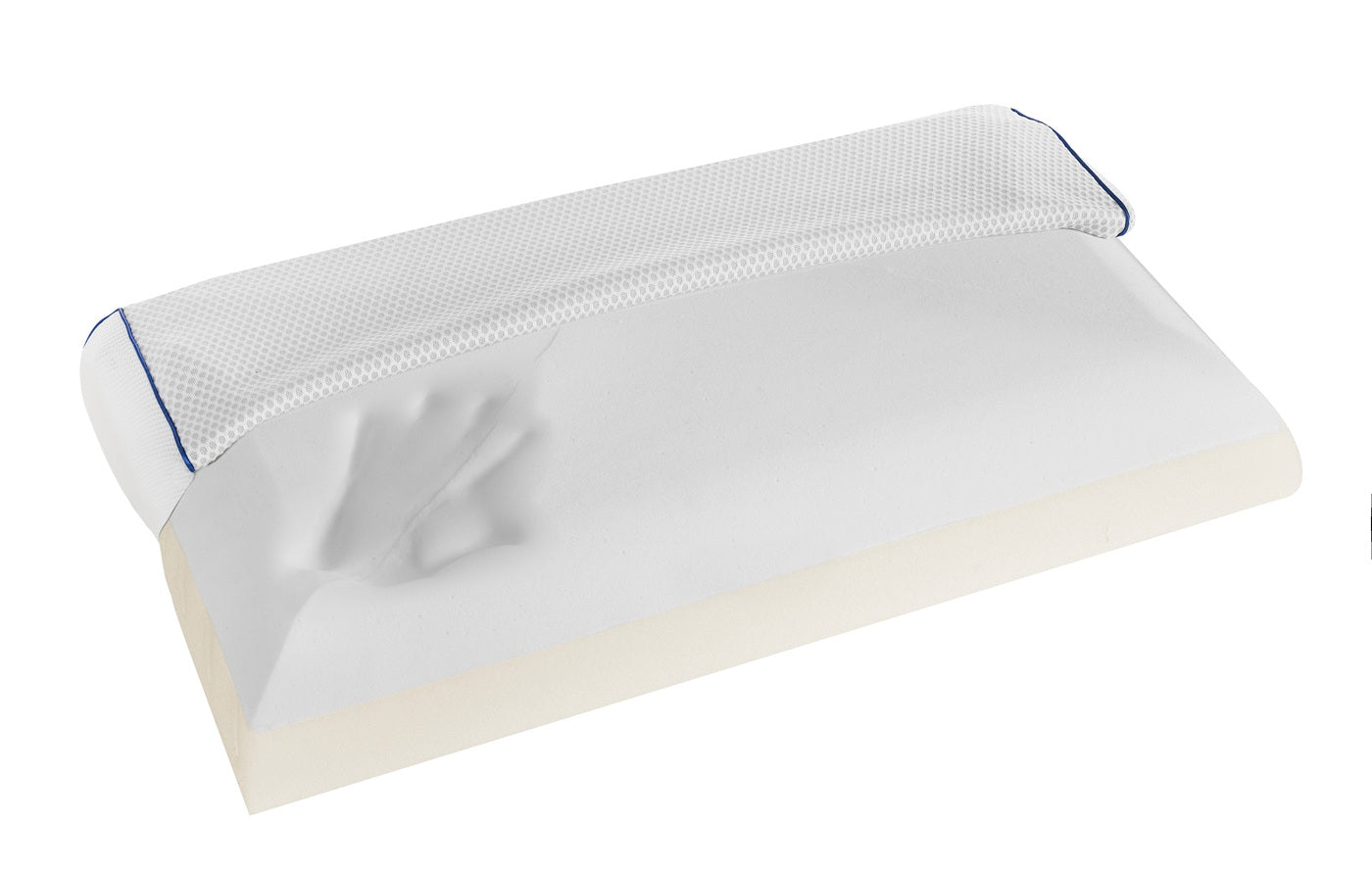 MagniStretch pillow with a handprint pressed into the Memoform® layer.
